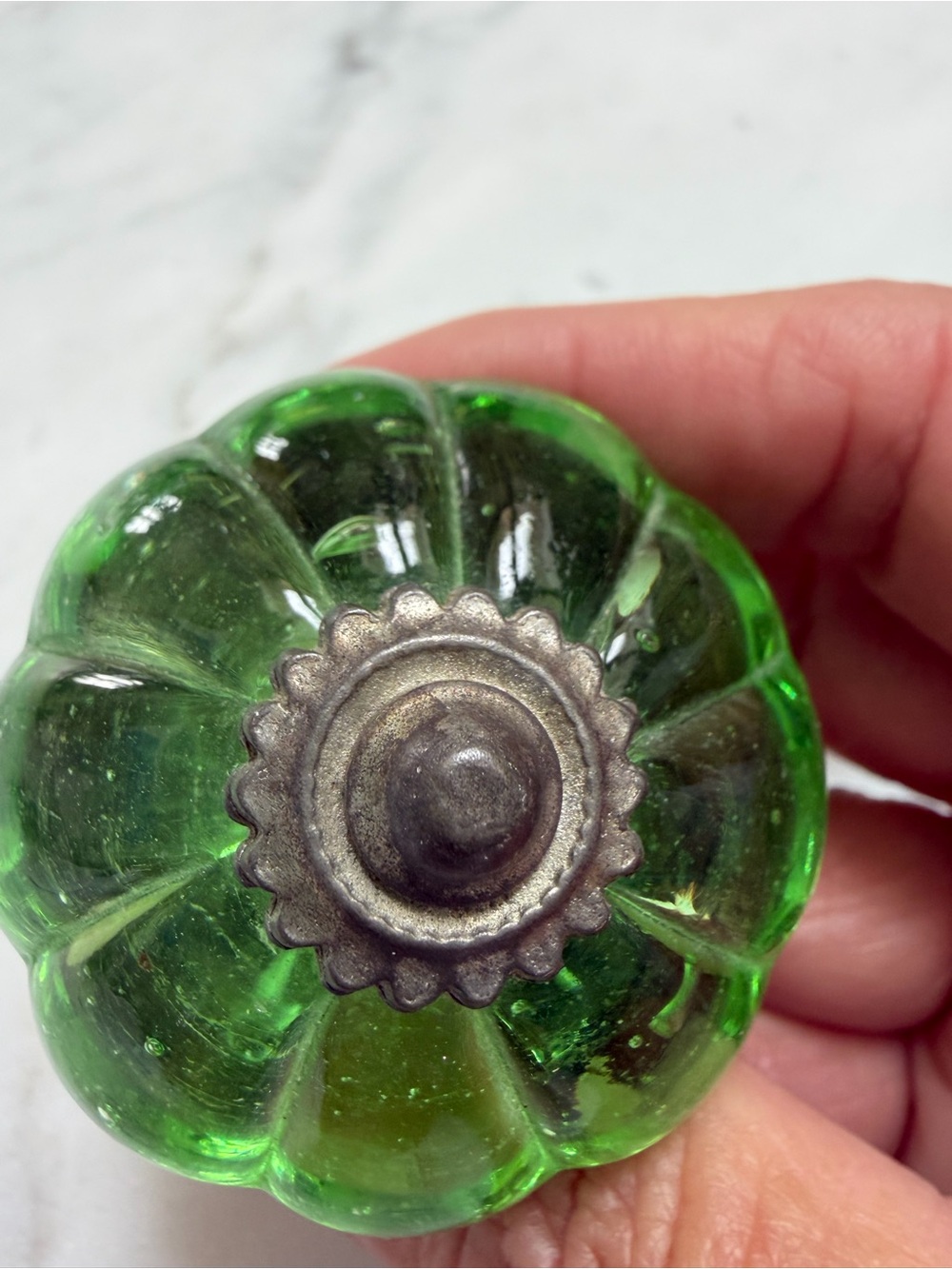 Green Glass Vintage Knobs - Pair - Picture 3 of 5